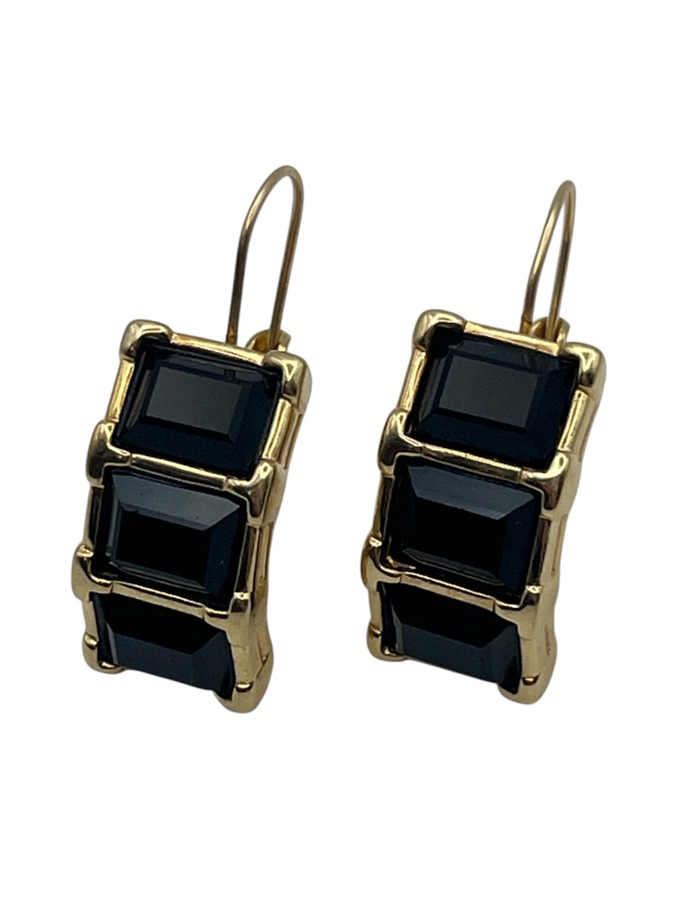Swarovski black rectangle crystal rhinestone gold tone dangle earrings